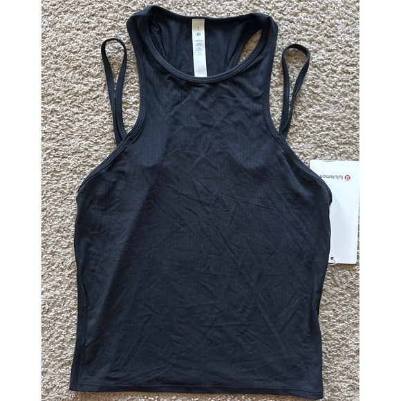 lululemon athletica Tops - Lululemon Double-Strap Yoga Tank Top Black Size 4 New Modal Silk
